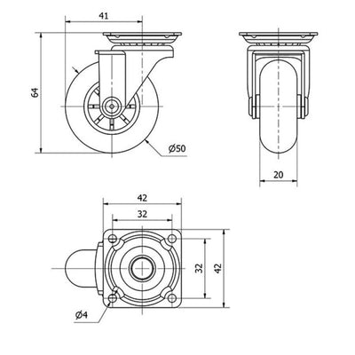 Rueda Giratoria Policarbonato 50mm 40kg 1-0659 ALEX
