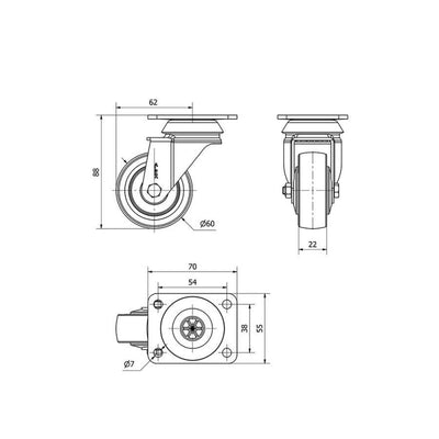 Rueda Giratoria Goma Gris 70kg 1-0163 ALEX