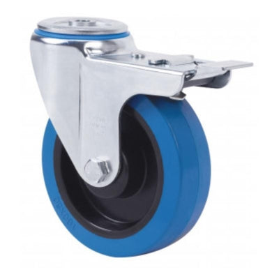 Rueda Goma Azul Pasahilos Giratoria con Freno 2-4461 125mm