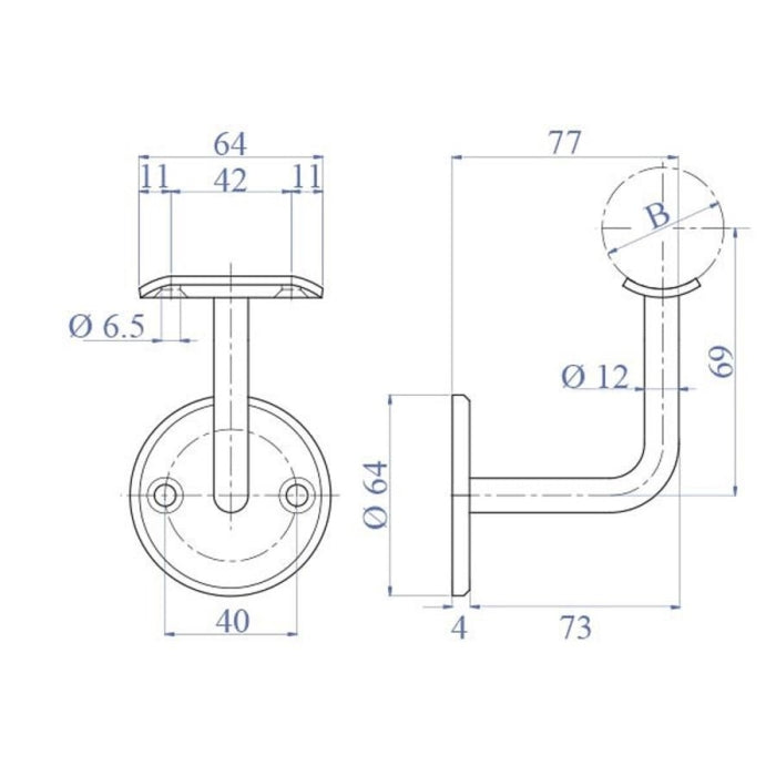 Soporte Pasamanos Pared 42,4mm. E0223 IAM Design