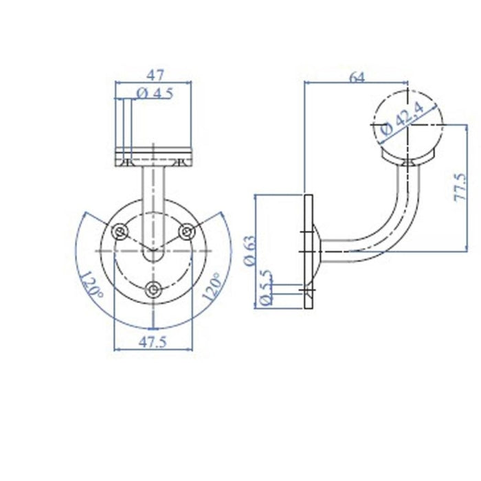 Soporte Pasamanos Pared Curvo 42,4mm. E459 IAM Design
