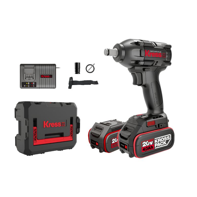 Llave de Impacto Kress KUB30.2 Brushless 20 V 300 Nm 1/2" con 2 Baterías 4 Ah, Cargador y Maletín