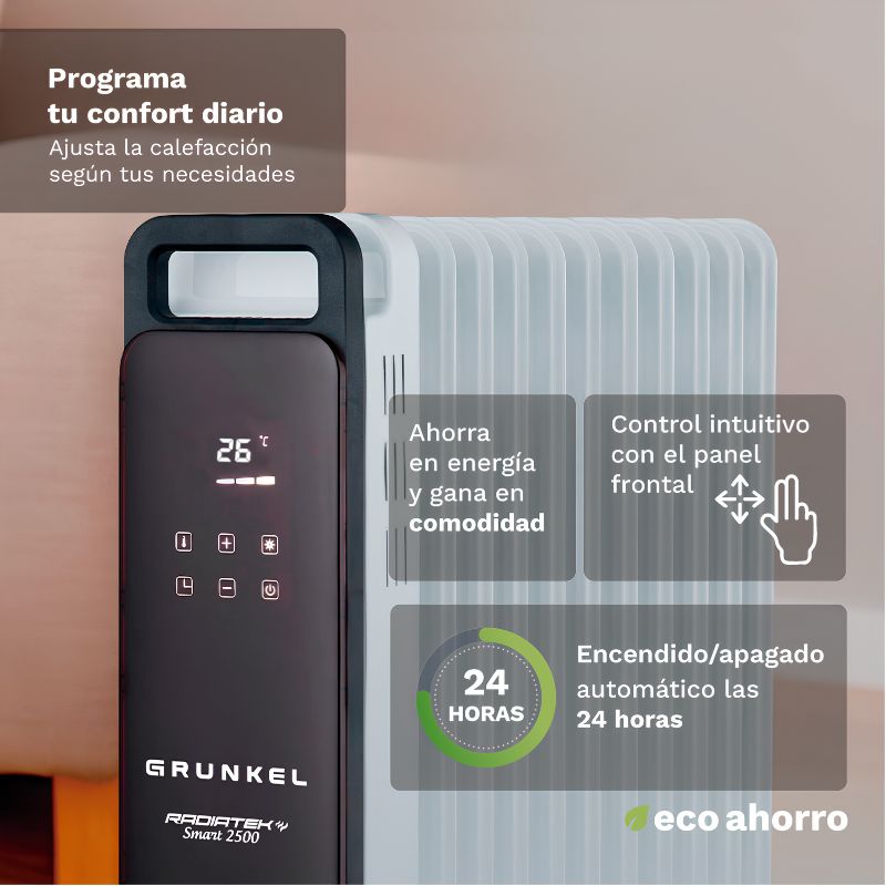 Radiador de Aceite Digital Grunkel RD-2500PRO 2500 W WiFi, App y Programador 24 h