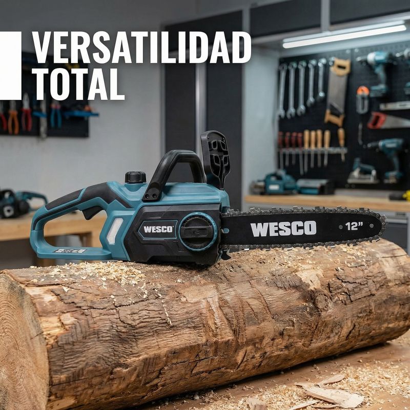 Motosierra a Batería WESCO WS8303 2 x 18 V 30 cm con 2 Baterías 4,0 Ah y Cargador Doble