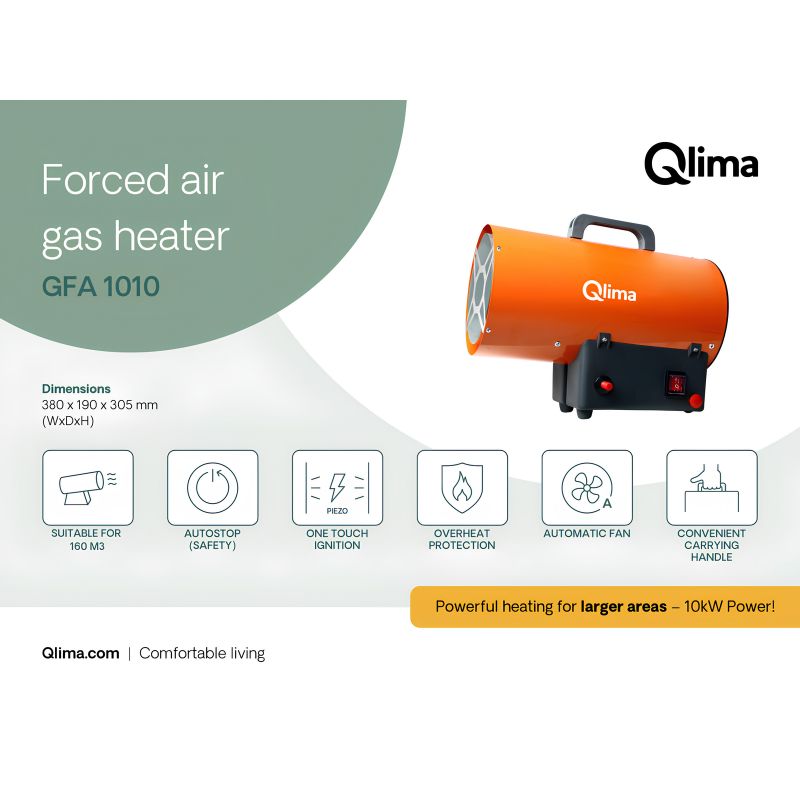 Cañón de Aire Forzado a Gas Qlima GFA 1010-G38 10 kW con 2 Reguladores