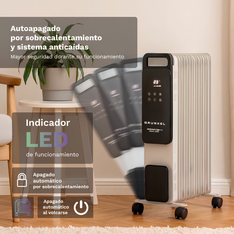 Radiador de Aceite Digital GRUNKEL RD-2000PRO 2000 W WiFi, App y Temporizador 24 h