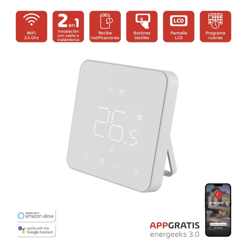 Termostato WiFi Inteligente Energeeks Phoenix II - Control Remoto, Programación Semanal y Alexa/Google Home