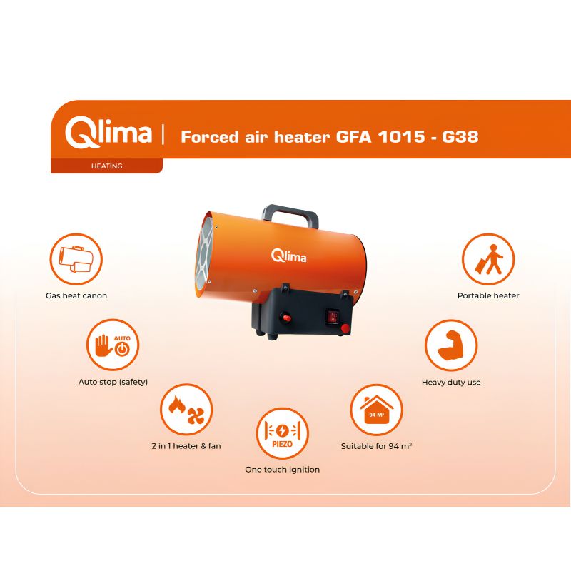 Cañón de Aire Forzado a Gas Qlima GFA 1015-G38 15 kW con 2 Reguladores