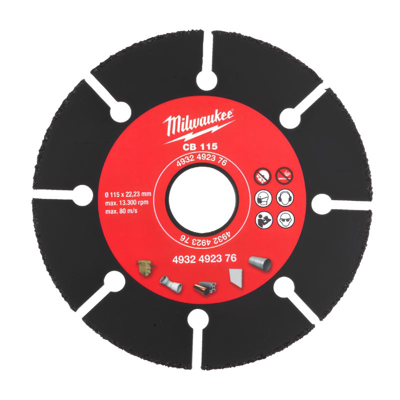 Disco con grano de carburo Milwaukee CB 115 mm x 1 mm para madera, plástico y cartón yeso - Ref. 4932492376