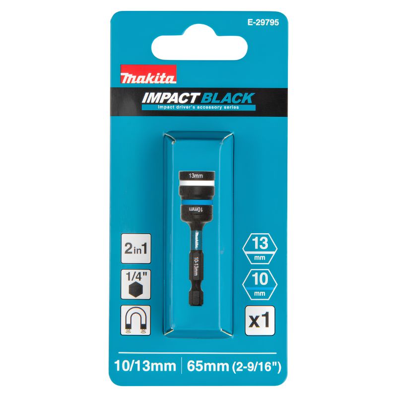Llave de vaso desmontable Makita Impact Black E-29795 10/13 x 65 mm 1/4" magnética 2 en 1