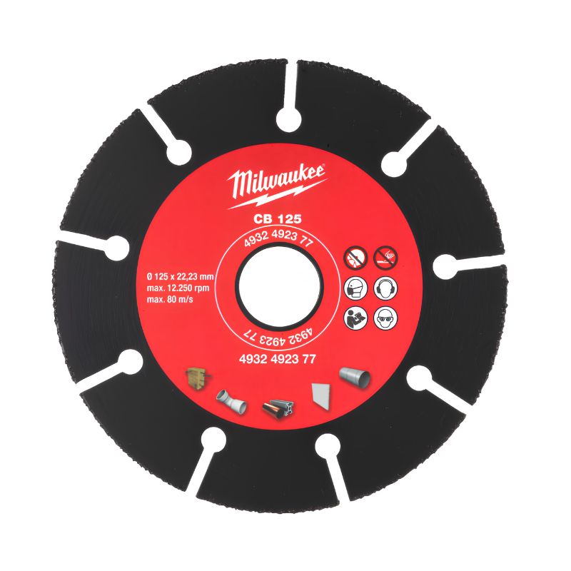 Disco con grano de carburo Milwaukee CB 125 mm para madera, plástico y cartón yeso - Ref. 4932492377