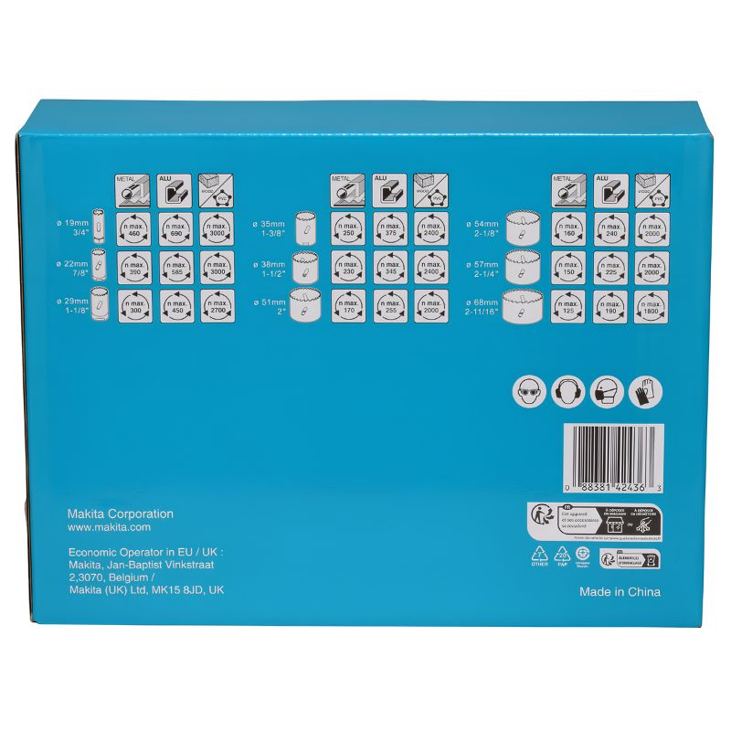 Juego de sierras de corona bimetálicas Makita D-47282 12 piezas 19-68 mm