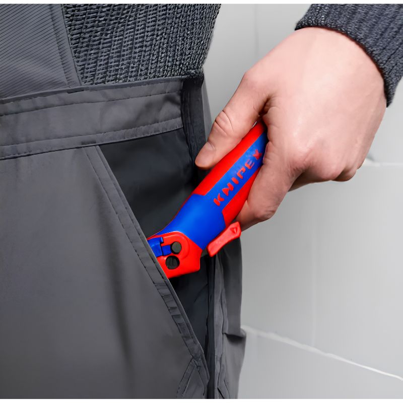 Cuchillo pelacables KNIPEX 16 50 145 SB con carraca y guía de deslizamiento
