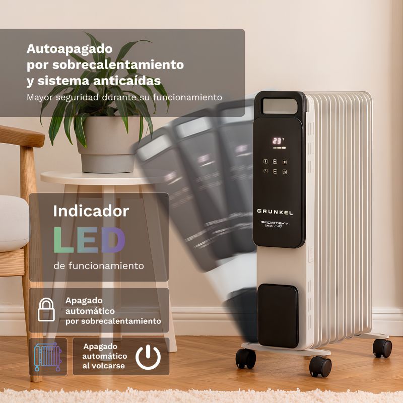 Radiador de Aceite Digital Grunkel RD-2500PRO 2500 W WiFi, App y Programador 24 h