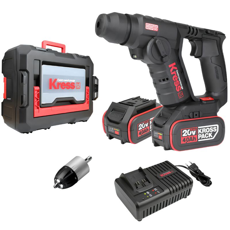 Martillo Perforador Brushless Kress KUC50.2 20 V 4,0 Ah 2 Baterías SDS-Plus 1,7 J