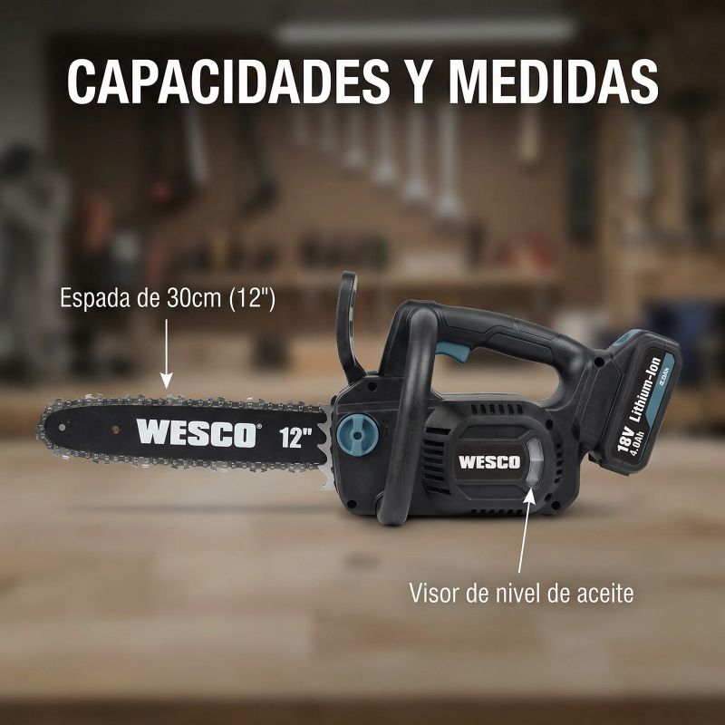 Motosierra a Batería WESCO WS8303 2 x 18 V 30 cm con 2 Baterías 4,0 Ah y Cargador Doble