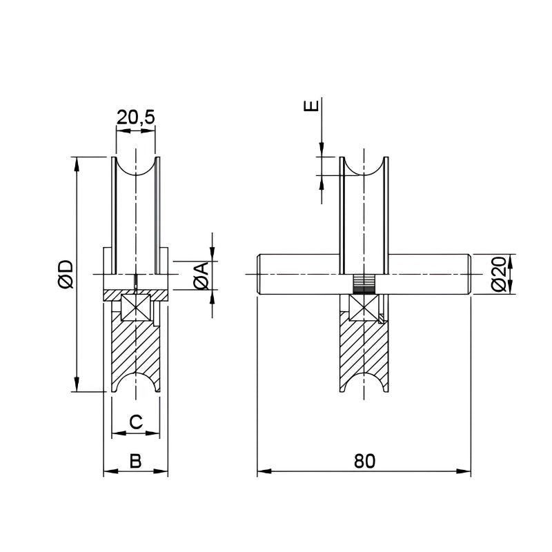 Polea para Puerta Corredera 20mm - 123