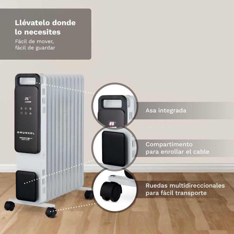 Radiador de Aceite Digital Grunkel RD-2500PRO 2500 W WiFi, App y Programador 24 h