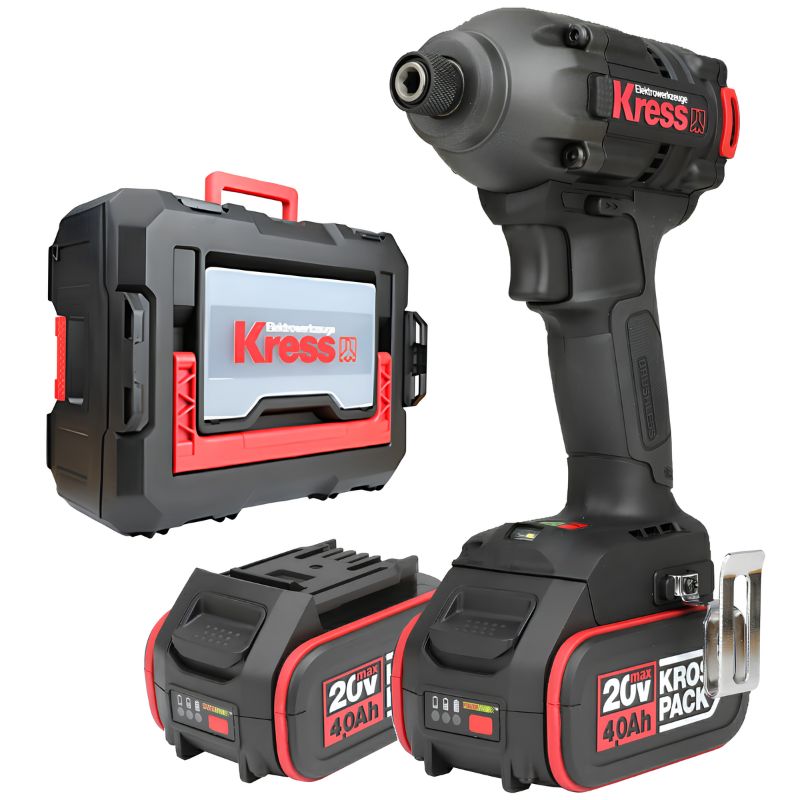 Atornillador de Impacto Brushless Kress KUB60.2 20 V 4,0 Ah 230 Nm con 2 Baterías y Maletín