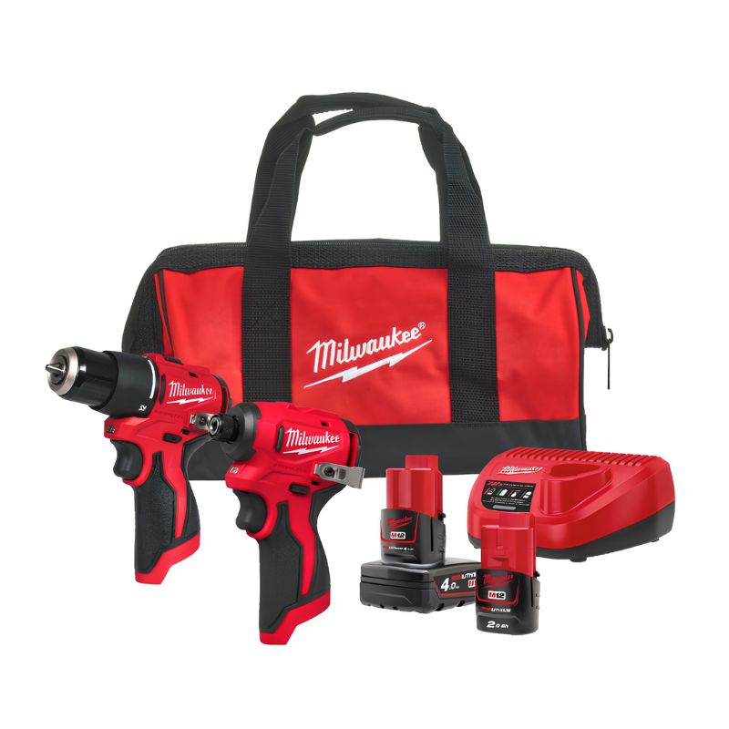 Kit Milwaukee M12 BLPP2B-422B BRUSHLESS 12 V con Taladro Percutor, Atornillador de Impacto, 2 Baterías, Cargador y Bolsa - Ref. 4933500425