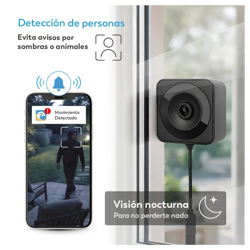 Cámara de Vigilancia WiFi para Ventana Garza Vesper 2K 1296p con Reloj Digital - Ref. 401713C