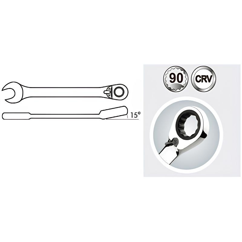 Llave Combinada Reversible Carraca 15° 10mm Ferrotech - 27097