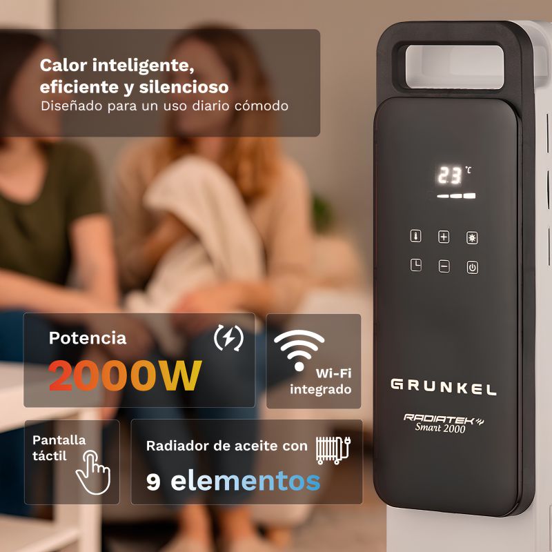 Radiador de Aceite Digital GRUNKEL RD-2000PRO 2000 W WiFi, App y Temporizador 24 h