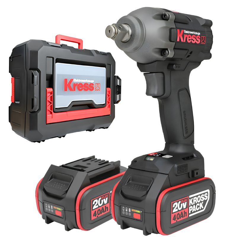 Llave de Impacto Kress KUB30.2 Brushless 20 V 300 Nm 1/2" con 2 Baterías 4 Ah, Cargador y Maletín